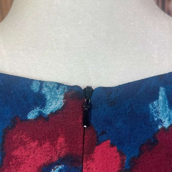 Black Halo Sheath Dress Womens 8 Floral Petrol Blue Red Zipper Side Slit - Picture 7 of 9